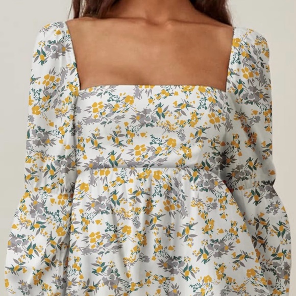 {Exlura} Floral Square Neck Puff Sleeve Dress - Picture 2 of 6
